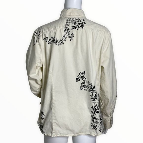 Disney Store Shirt Womens Large Ivory Black Floral Western Button Up Tinkerbell - Picture 3 of 7